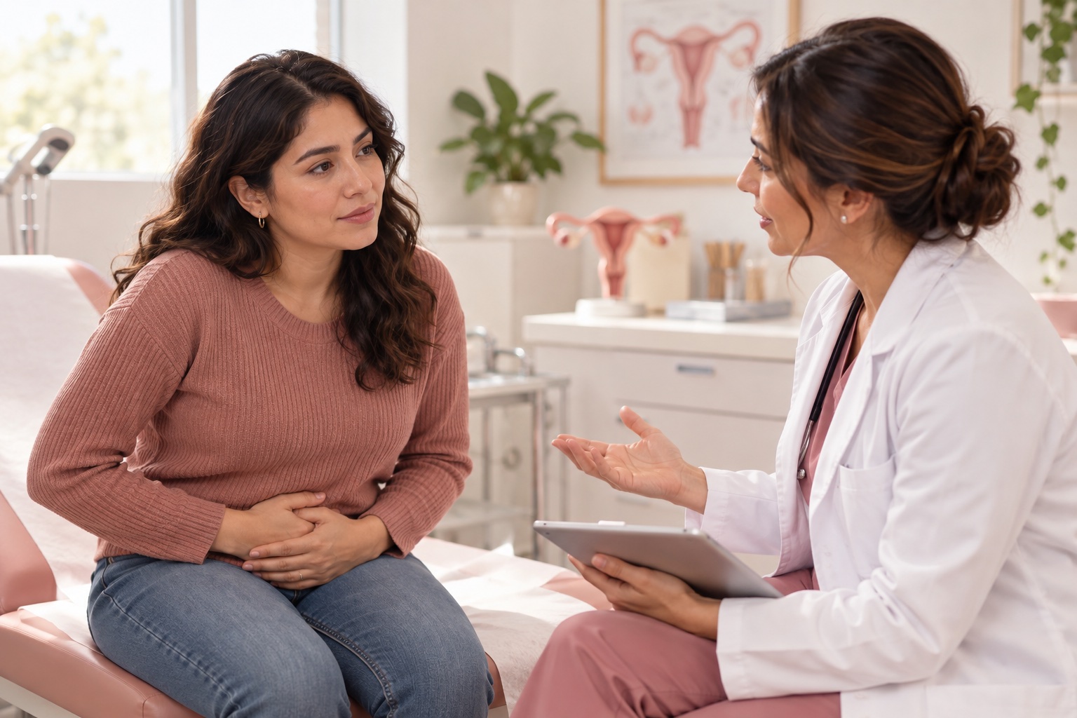 Paciente conversa con su ginecóloga sobre dolor menstrual y endometriosis